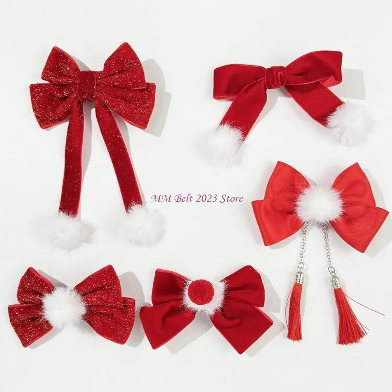 49ME Elegant Hairpin Sweet New Year Barrette Pompoms Bowknot 2000s Bunches
