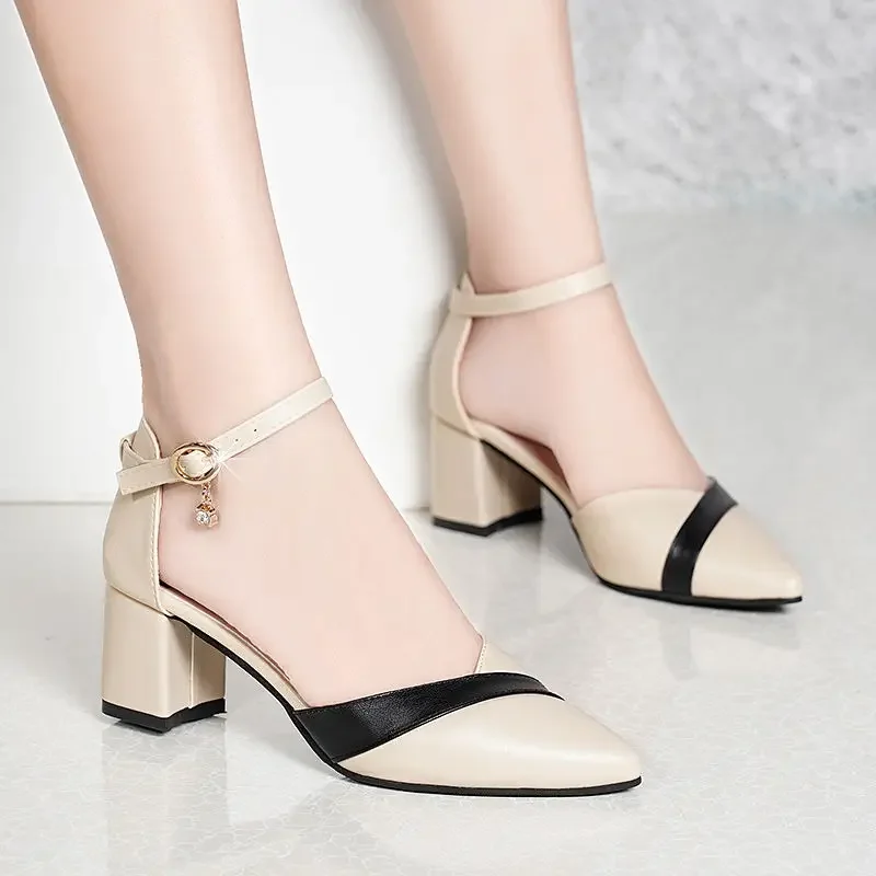 Women Fashion Pointed Toe Black High Quality Office Square Heel Shoes Lady Casual Multi Color Comfort Street & Party Heels A107