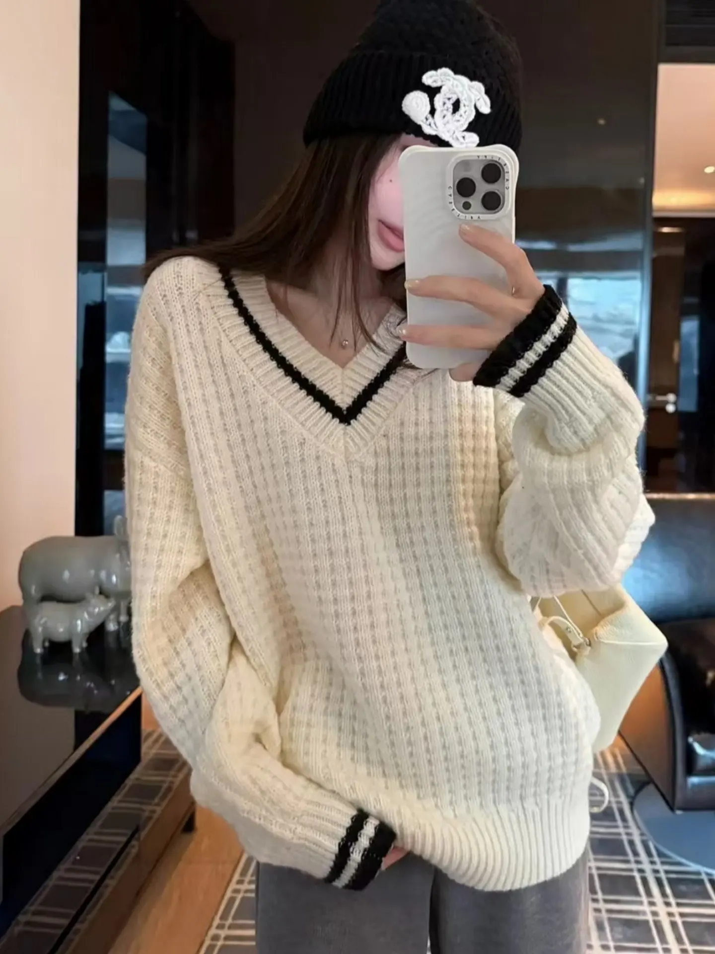Casual V-Ne Übergroßen Gestrickte Pullover frauen Herbst Winter Neue Sle Koreanische Lose Fit T-shirt Weiche Thiened Farbe Blo