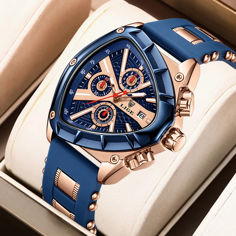 LIGE Unique Outdoor Man Watch Retro Simple Casual Sports Auto Date Chronograph Silicone Strap Waterproof Quartz Watches for Men