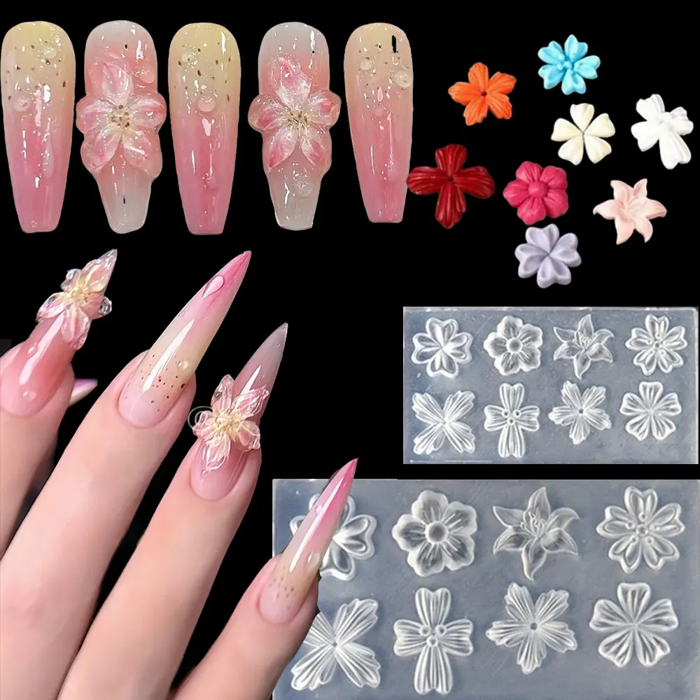 

1pcs 3D Silicone Flower Nail Carving Mold Lily Hibiscus Floral Stamping Plate Nail Stencils Five-Petal Blossom Manicure Template