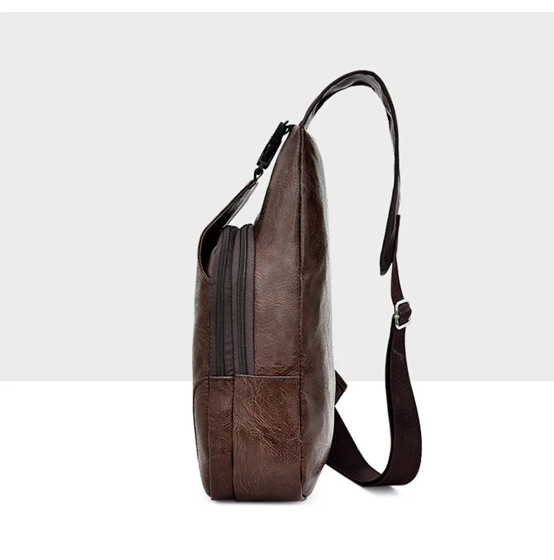 Crossbody Leather Men's Bag Large Capacity Chest For Men Working Travel Headphone Hole Male Shoulder