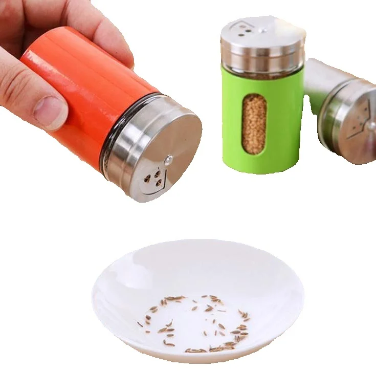 150pcs 4 Different Needs Rotating Holes Spice Jars Condiment Pot Salt Pepper Kitchen Storage Stainless Steel Glass Container