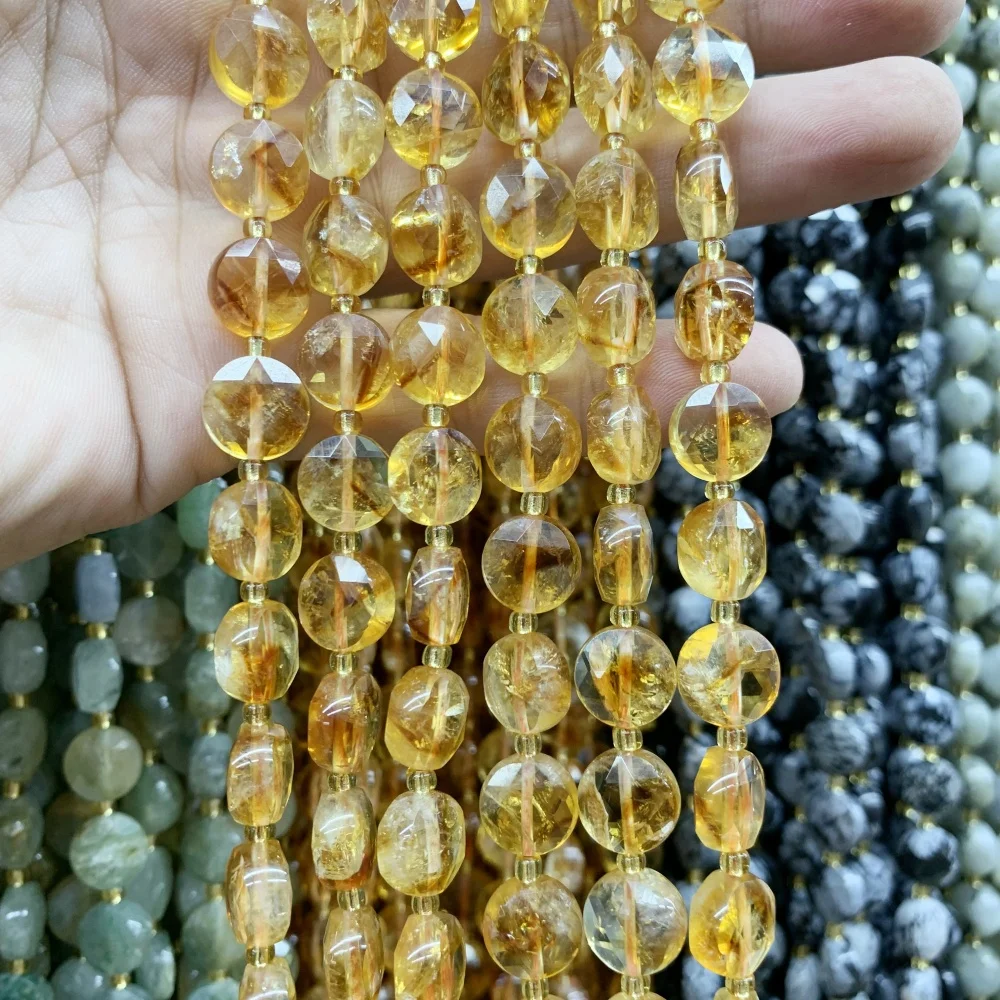 New style Natural 10mm Citrine hexagram circular cutting surface  Loose Bead DIY Earrings Necklace Bracelet Jewelry Making