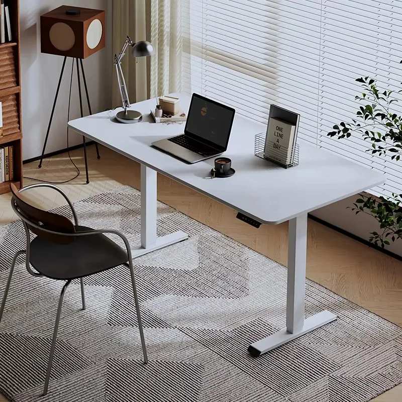 

Single motor 130CM electric desk, height adjustable, fabric white standing desk