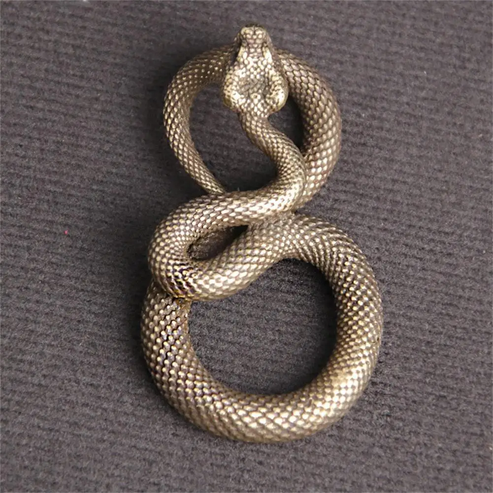 High Simulation Snake Figurine Fantasy Brass Vintage Style Snake Statue for Office