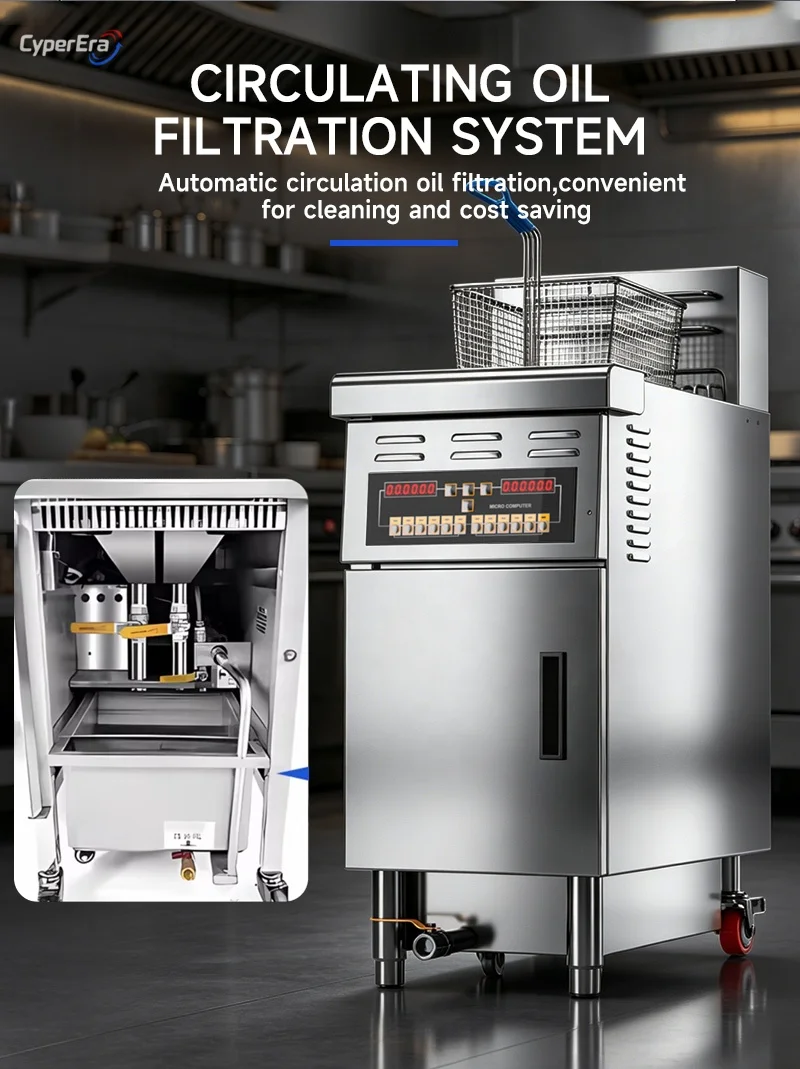 Single Tank Fried Chicken French Fries Commercial Electric Deep Fryer Machine with Programmable Control with Auto Lift