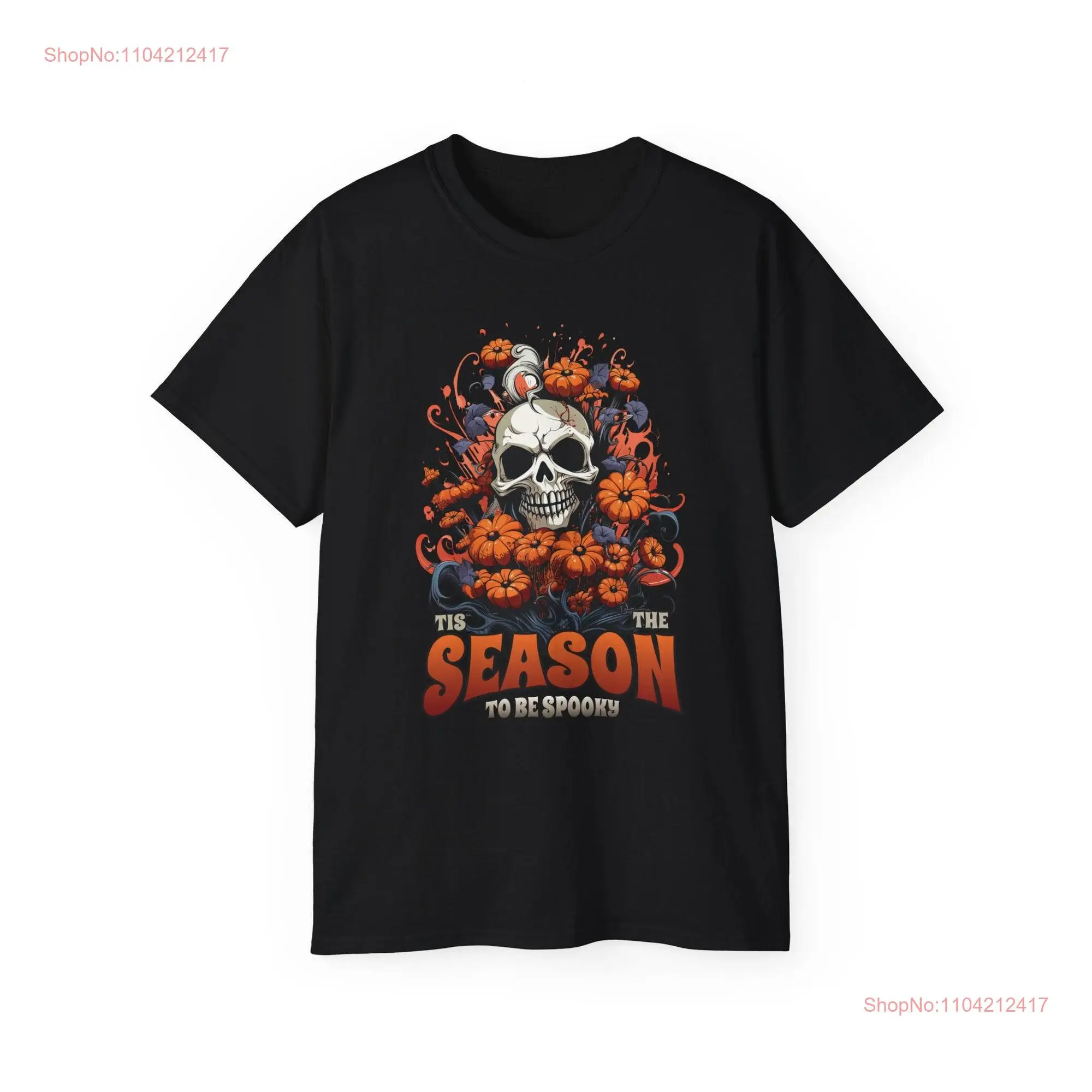 T Shirt Spooky Halloween Skull Pumpkin Design Season and Art cl othing c lothes clot hes othes long or short sleeves