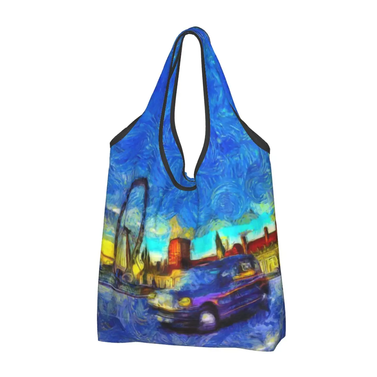 Kawaii Printed Westminster Bridge Painting Tote Shopping Bags Portable Shopper Shoulder Van Gogh London Taxi Art Handbag