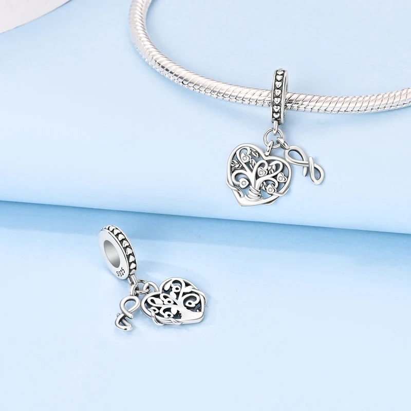 

925 Sterling Silver Charms Bead CZ Zircon Heart Tree of Life Dangle Fit Original Bracelet DIY Women Jewelry Gift