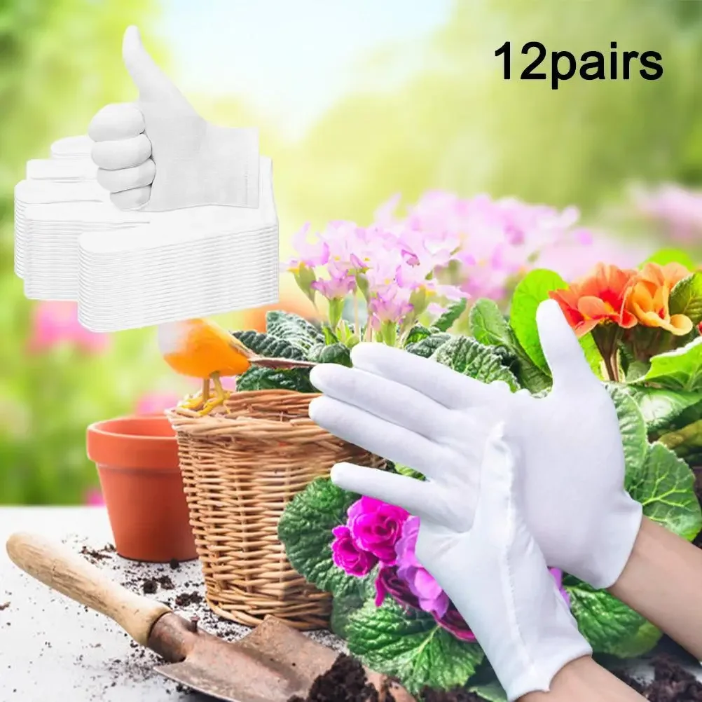 24PCS White Gloves 12 Pairs Soft Cotton Gloves Coin Jewelry Silver Inspection Gloves Stretchable Lining Glove