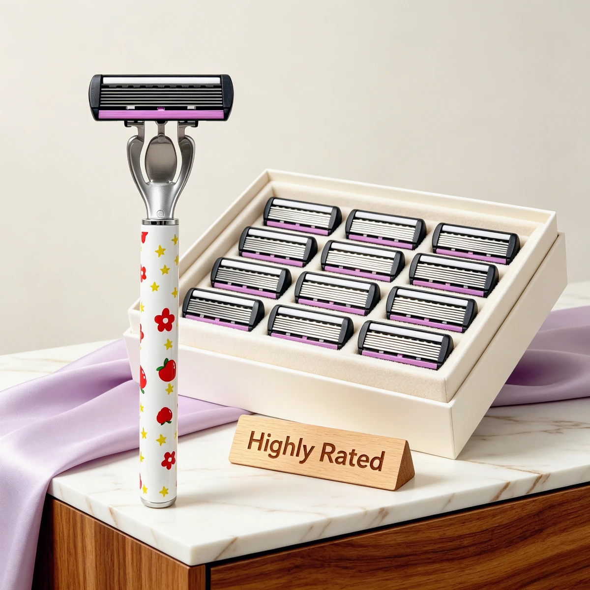 Strawberry-Print Manual Razor with 6-Layer Precision Blade System Replaceable Refills Long-lasting Men & Women Suitable Gifting