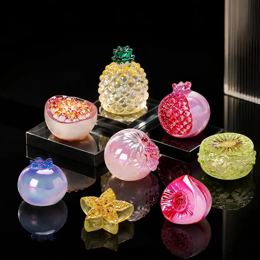 Bright Colorful Resin Fruits 6pcs Mini Resin Fruit Ornaments Set Uv Coated Rainbow Figurines Blind Box Style Fairy Garden