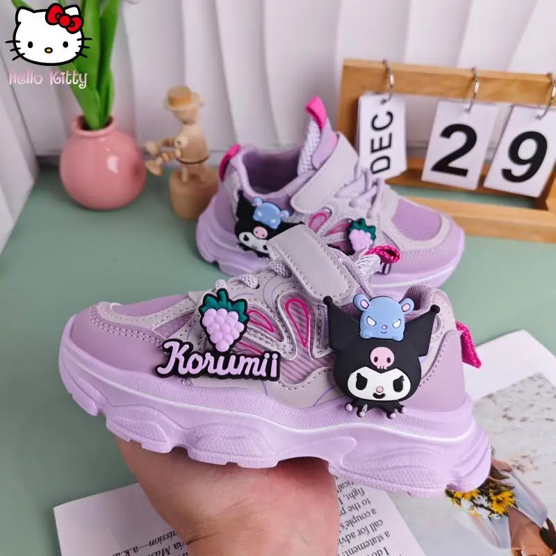 

Спортивная обувь в стиле аниме Sanrio для девочек Kuromi, осенние новые дышащие кроссовки с героями мультфильмов Kawaii, детские удобные туфли для папы на мягкой подошве