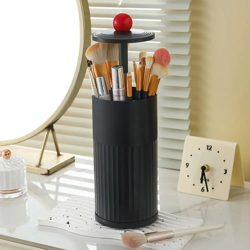 Plastic Automatic Lifting Makeup Brush Holder Dustproof Press Type Makeup Brush Organizer with Lid Cosmetics Storage Box