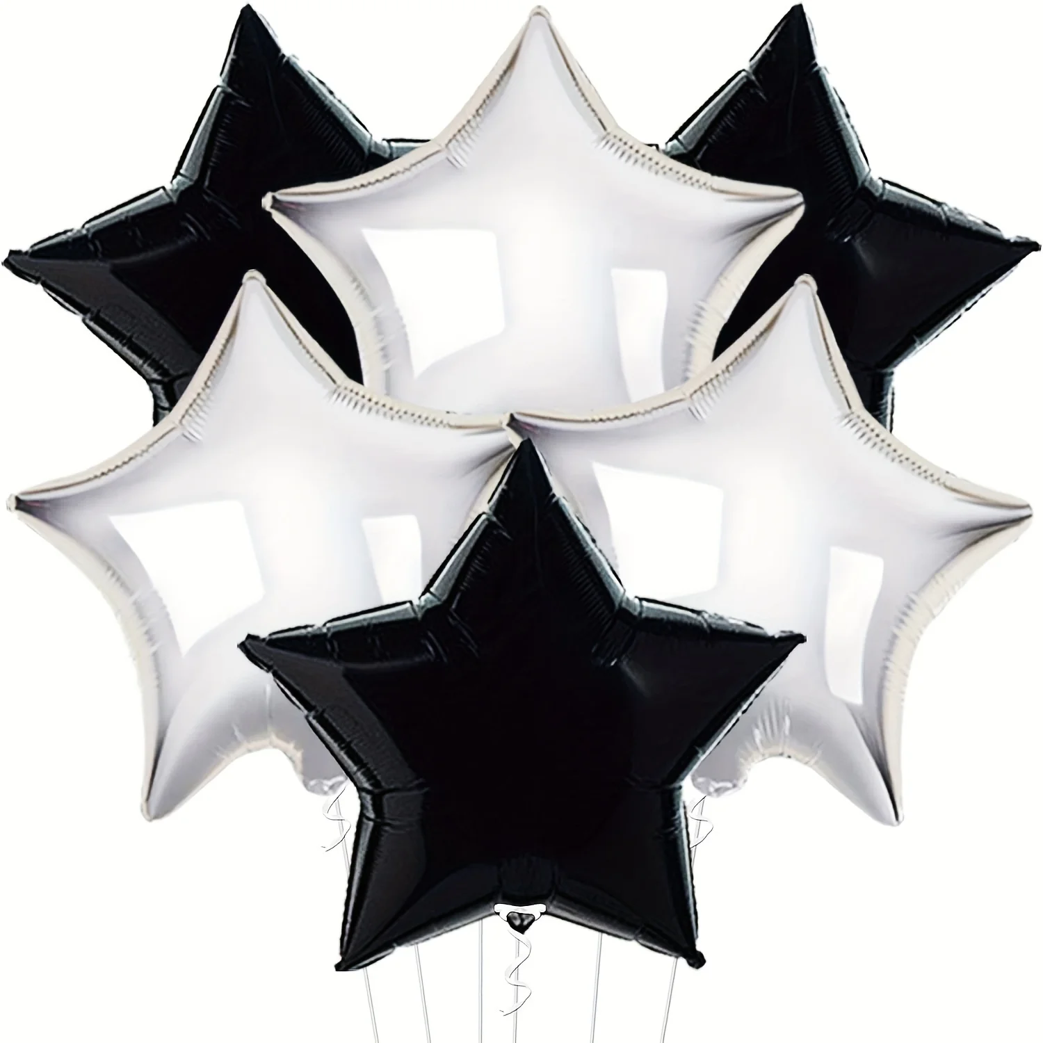 6 ballons en Mylar en forme d'étoiles noires et argentées de 18 pouces, 6 ballons en aluminium en forme de pentagramme noir et argenté pour fête