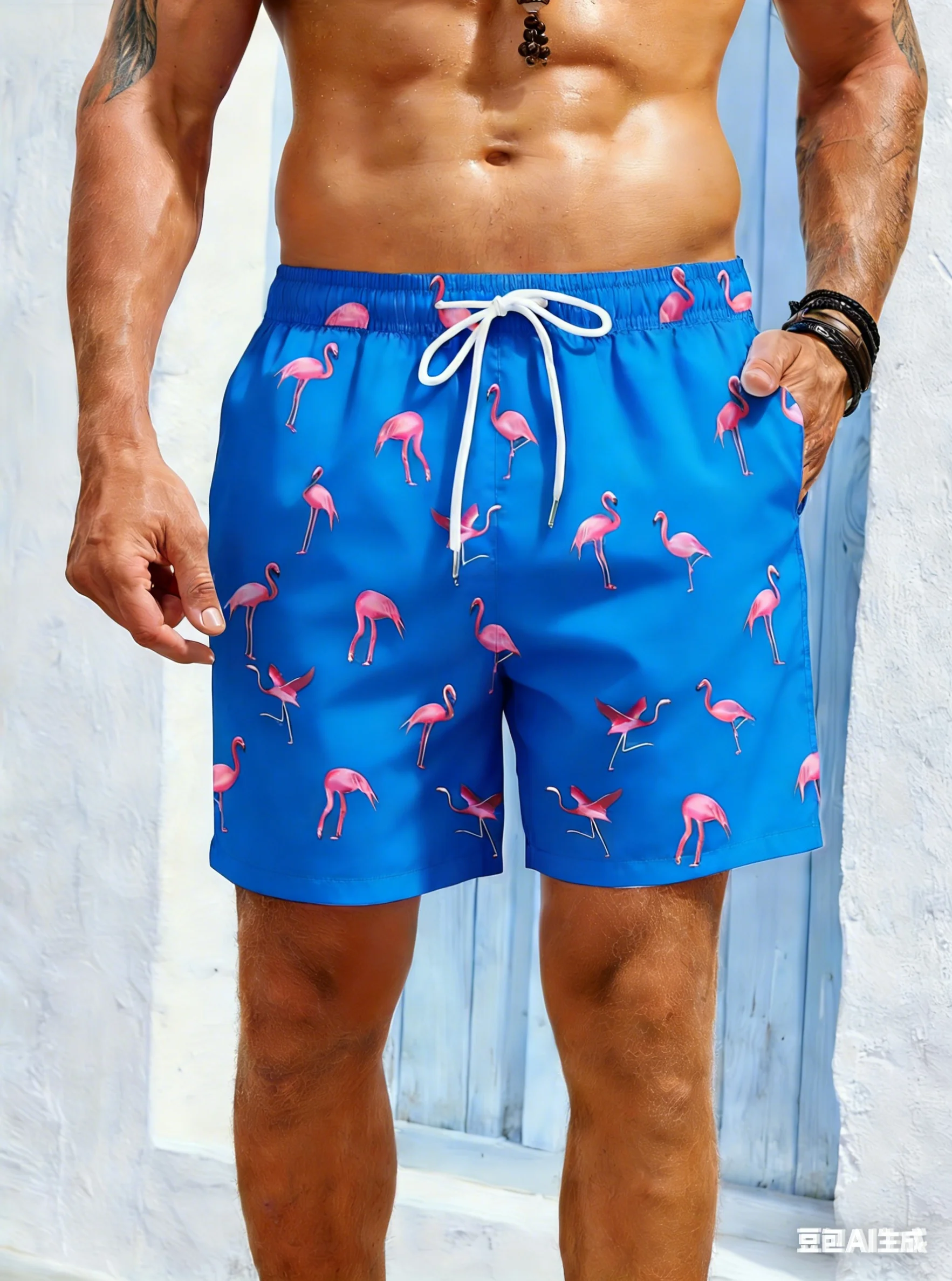 

2026 Summer Men Beach Board Shorts Mens Casual Stylish Loose Flamingo Swim Trunks Quick Dry Hawaiian Beach Shorts Men Clothing