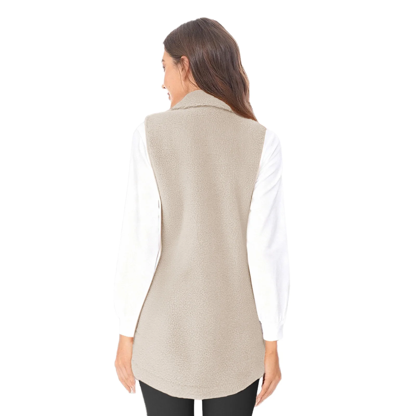 

Зимняя теплая женская флисовая куртка из шерпа с лацканами без рукавов на пуговицах с искусственными клапанами и карманами, жилет, верхняя одежда для повседневного отдыха