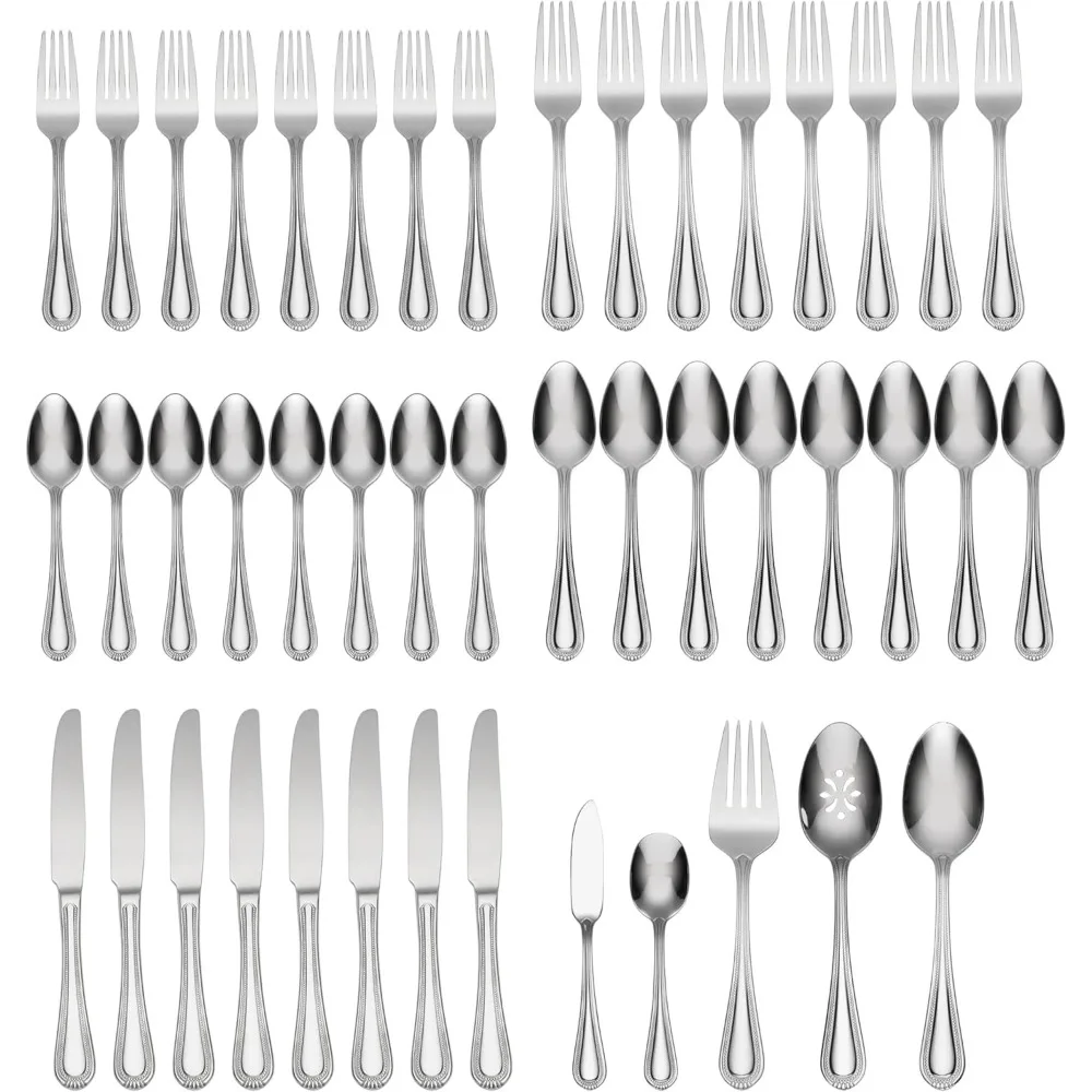 

Набор столовых приборов из нержавеющей стали, 45 предметов, 8 предметов, дизайн жемчуга из бисера, столовое серебро можно мыть в посудомоечной машине с сервировочной посудой