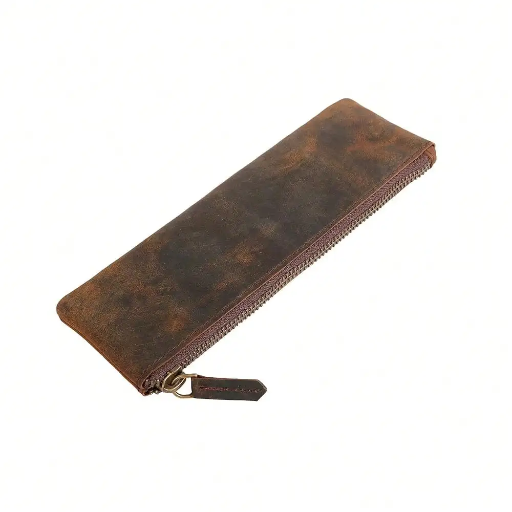 

Pen Pencil Case, Zip Pouch, Accessories Holder, Stationery Bag, Classic Handmade Design (Vintage Brown)