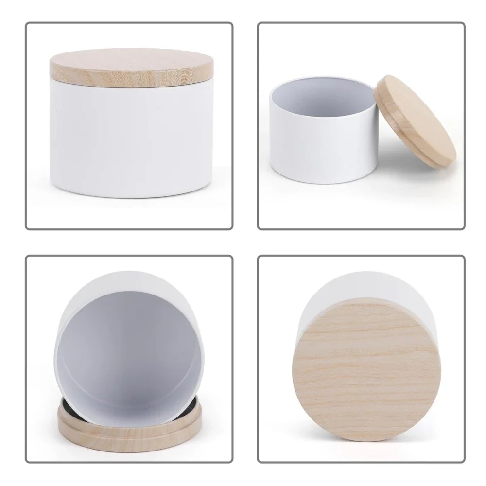 12PCS 4/8oz Black Can with Wood Grain Lids Reusable Refillable Jars Candle Making Tins Candle Containers Candy Storage Cans