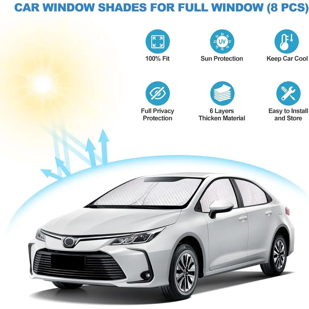 2019-2023 كورولا 6 طبقات لون نافذة السيارة السميك |   مجموعة كاملة من ستائر الخصوصية |   عازل حراري معتيم بنسبة 100% للتخييم والنابي