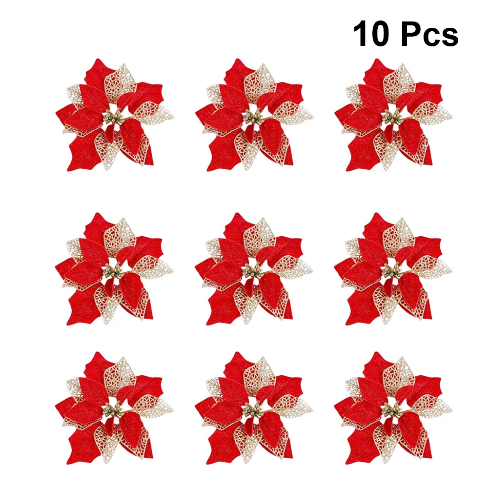 

10Pcs Red Christmas Flower Ornament for Wreath Tree Decor DIY Craft Decoration Christmas Flower Flowers Decor