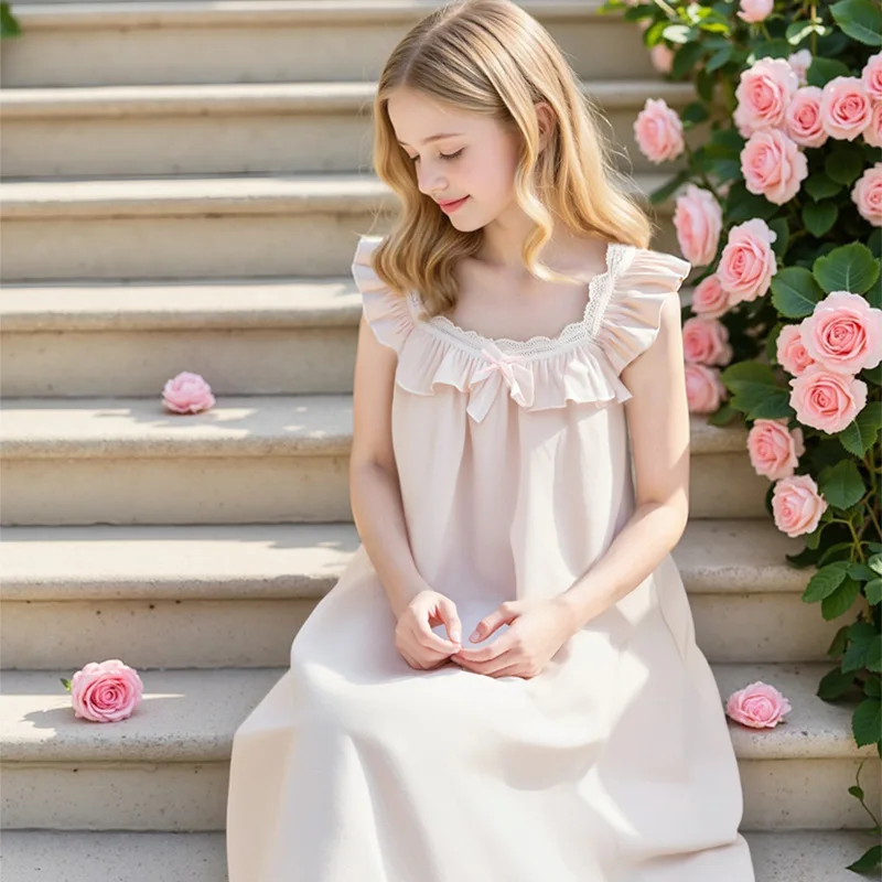 

Girls Nightdress Summer 2025 New Junior High School Girl Sweet Princess Style Loungewear Girls Summer Pajamas Skirt