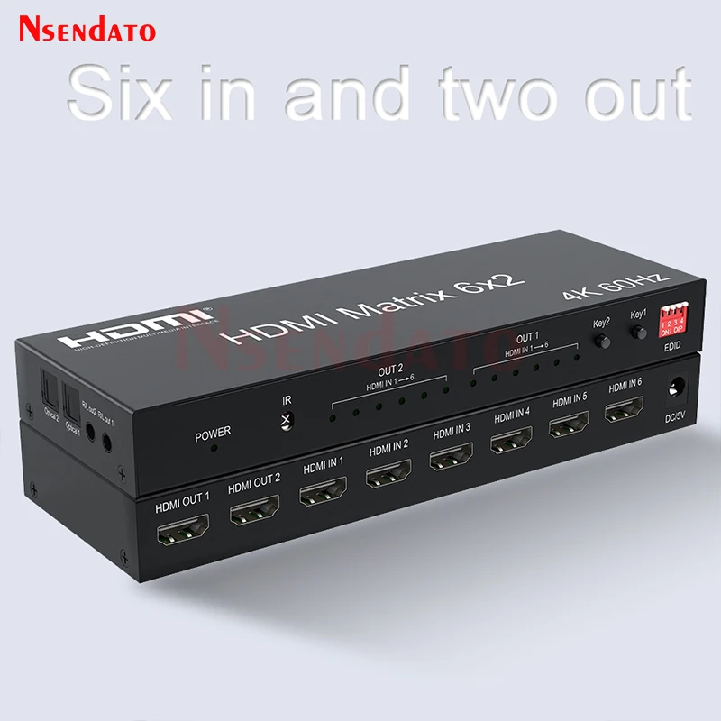 HDMI Matrix Switch 6x2 4k 60Hz Matrix HDMI Switch Splitter 6 in 2 out with HDMI Audio Video Switcher for PC Monitor
