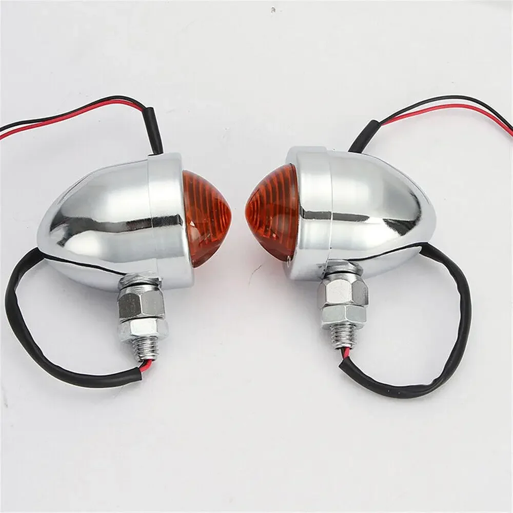 Universal Retro Motorcycle Blinkers Chopper Cafe Racer Motorbike Turn Signal Lights Scooters Metal Indicator 12V Chrome Color