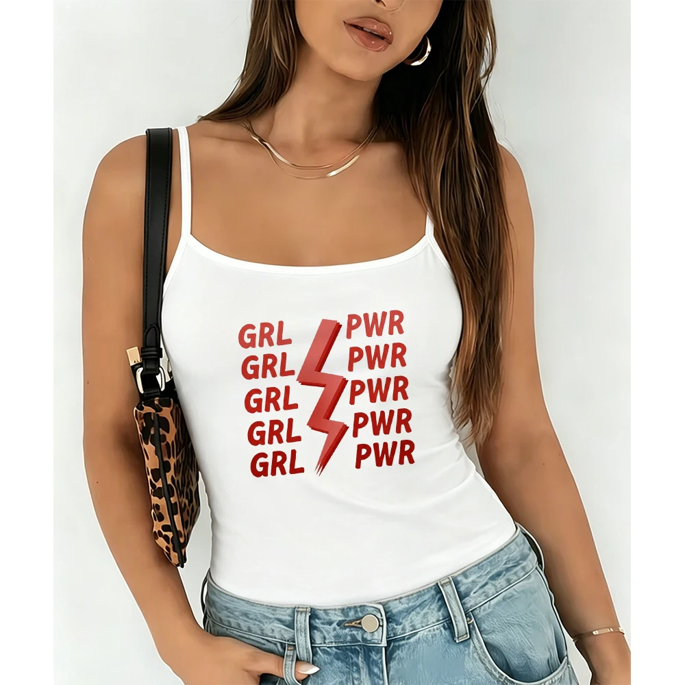 GRL PWR Slogan Graphic Camisole Women Summer Feminist Statement Print Tank Top Casual Sleeveless Vest for Rally Cute