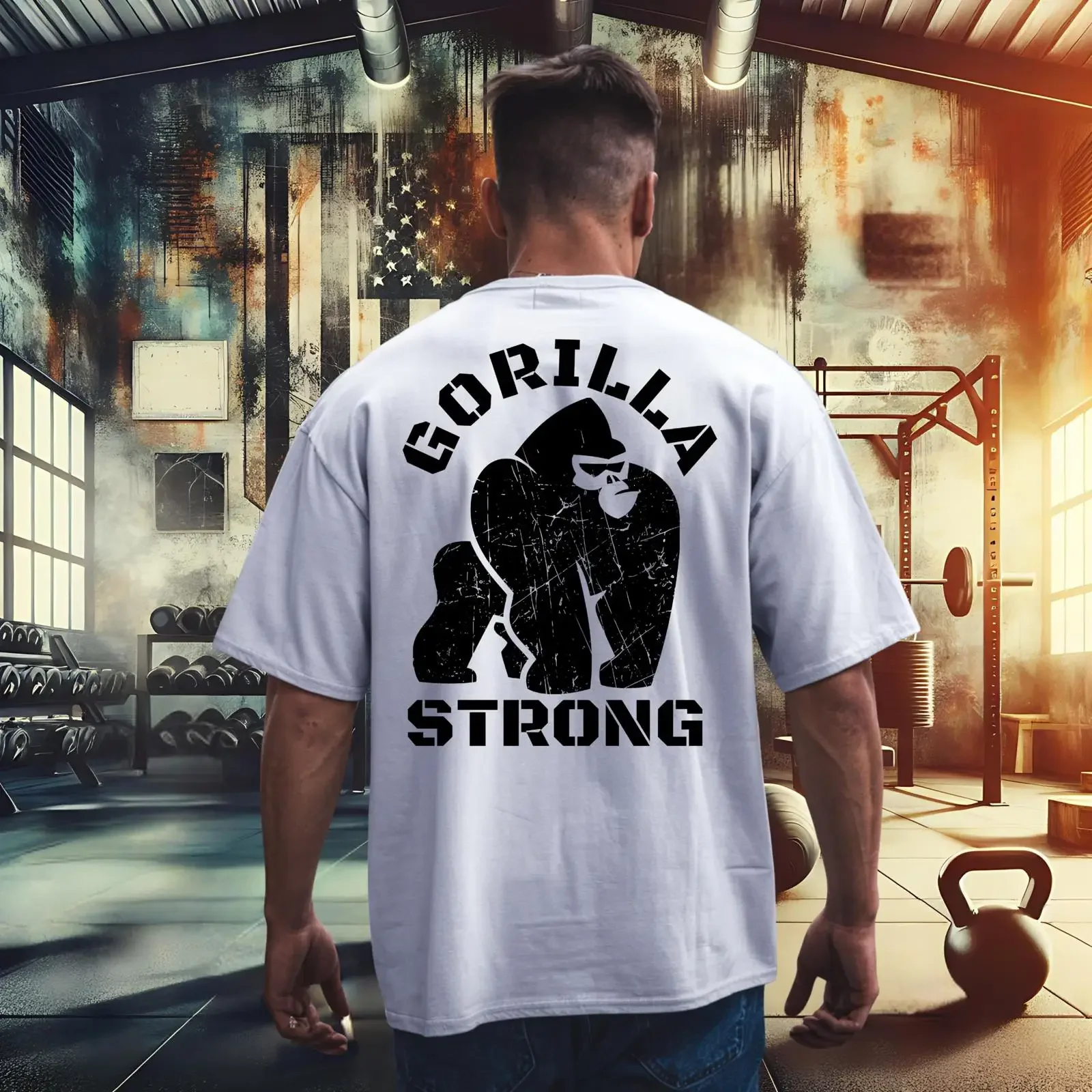 Ape T Shirt Gym Clothes Gorilla Strong Fitness Enthusiast Muscle Clothing Weightlifting vintage Washed Unisex Breathable