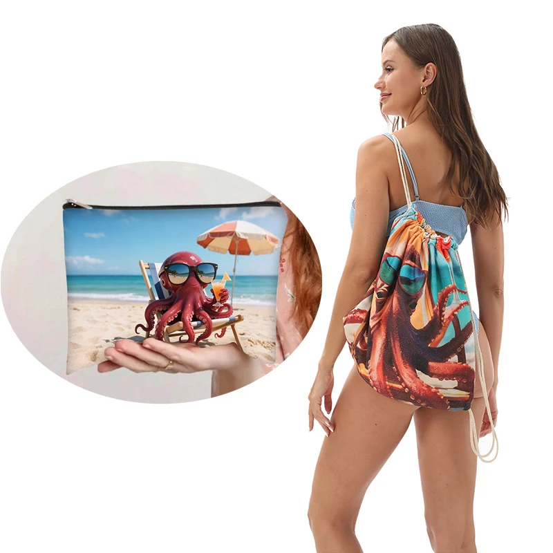 Women Powder Puff Storage Bag Large Capacity Bath Towel Travel Toiletry Bag Cartoon Printed Zipper Bags Makeup Tool Accessories