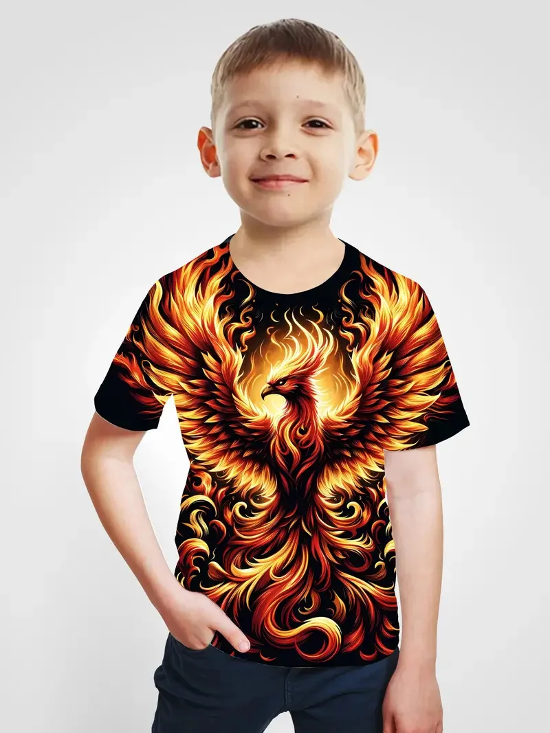 T-shirt manches courtes pour enfants, vêtement décontracté, rétro, impression 3D, mode, animal, garçon, 2024