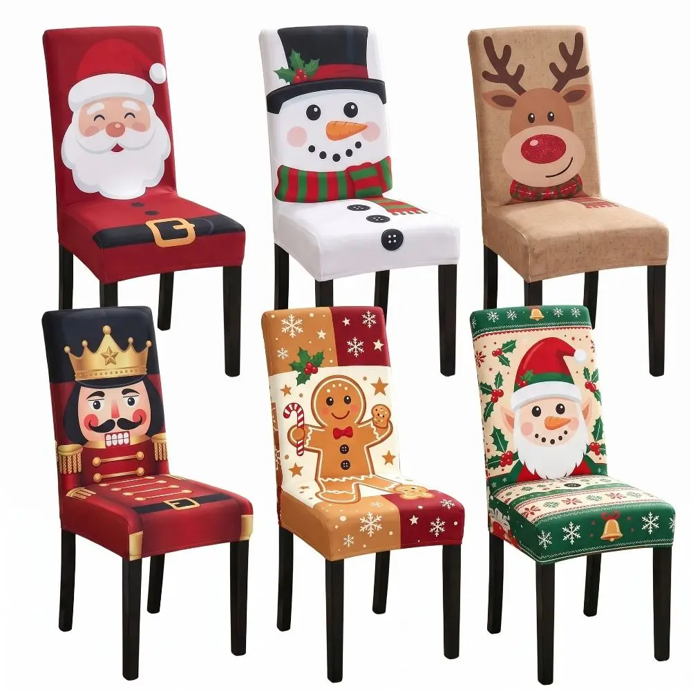Full Package Christmas Chair Cover Stretch Elastic High Back Dining Chair Cover Washable Dustproof Chair Protector Slipcovers
