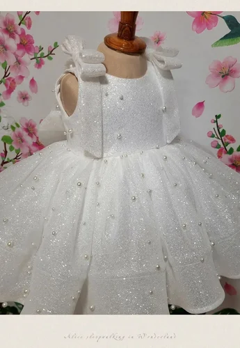 Imagen 2 del producto Vestido de Niña de las Flores Color Marfil Personalizado para Boda, Tul con Lentejuelas y Perlas, Mangas, Vestido de Fiesta de Cumpleaños para Niñas, Primera Comunión, Banquete