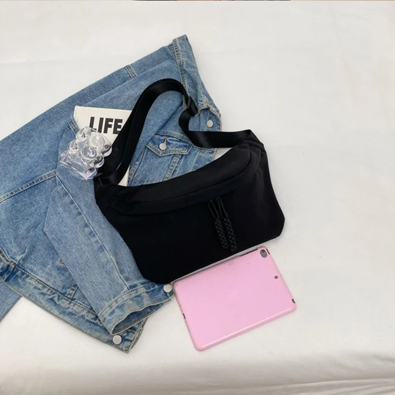 All-purpose Casual Canvas Crossbody Bag for Women Minimalist Solid Color Hobo Shoulder Purse Adjustable Wide Strap