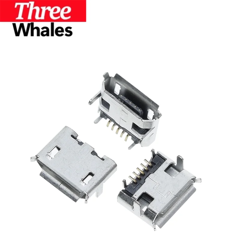 THR 10pcs/100PCS Micro USB 5pin Female Usb Socket Flat mouth four legs socket mini usb connector For THR Electronic component