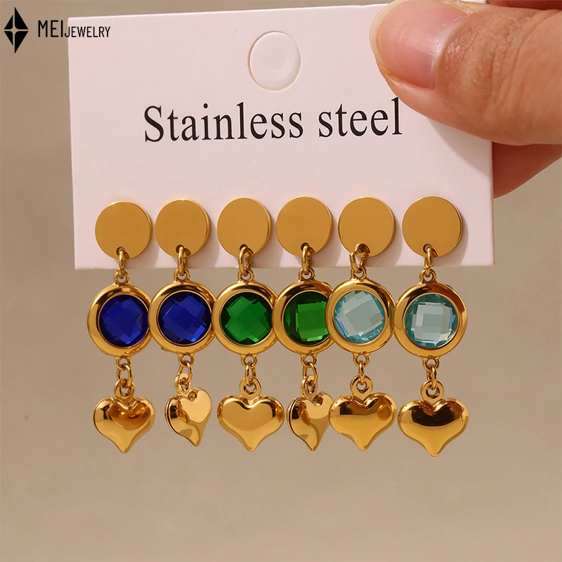 

Niche Light Luxury Color Preservation Stainless Steel Jewelry Heart-Shaped Earrings Super Sparkling Czech Glass Earrings