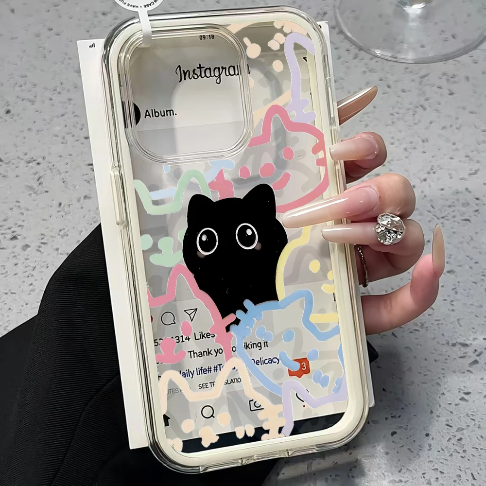 Niedliche Schwarze Katzen-Motiv Transparente Handyhülle für iPhone 11 12 13 14 15 16 17 Pro Max Plus Air Klare Stoßfeste Schutzhülle – Detail 4