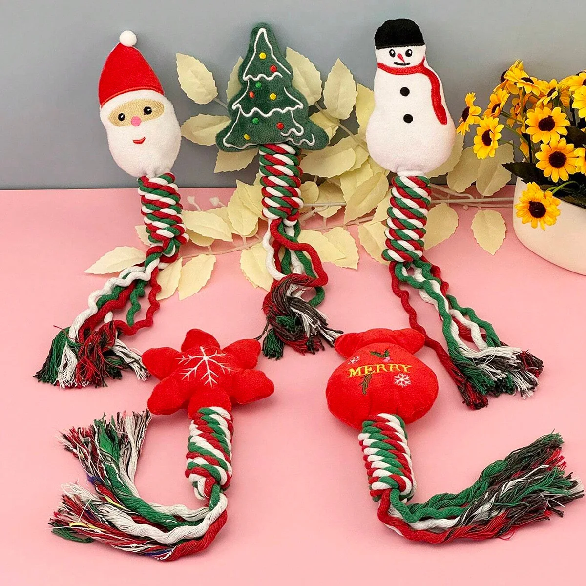 عيد الميلاد التفاعلية صار الكلب ألعاب من نسيج مخملي مع عقدة الحبال لتخفيف الملل الكلب مضغ ألعاب من نسيج مخملي لتنظيف الأسنان للكلاب