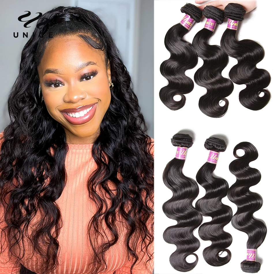 UNICE Hair Body Wave Human Hair Bundles 3PCS Natural Color 12A Grade 100% Human Hair Sew In Bundle Quick Weave Full Hair Bundles