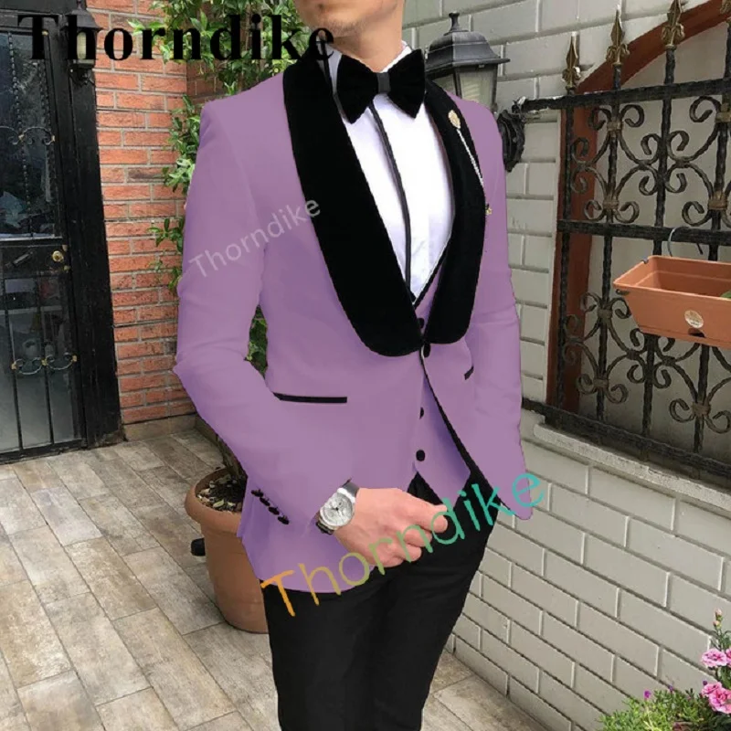 Thorndike-terno elegante do smoking dos homens, conjunto de 3 peças, rosa vermelha, baile, casamento, casaco blazer, calças fantasia, Homme, 2pcs