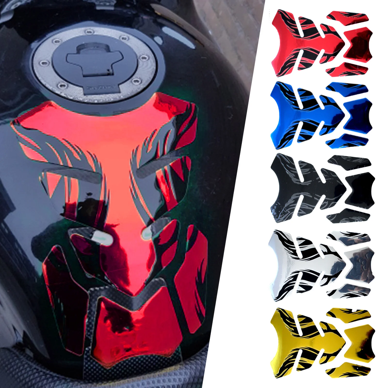 Motorcycle Tankpad Sticker Fishbone 3D Tank Pad Stickers Oil Gas Protector Cover Decoration Flame For Honda Yamaha Accessories