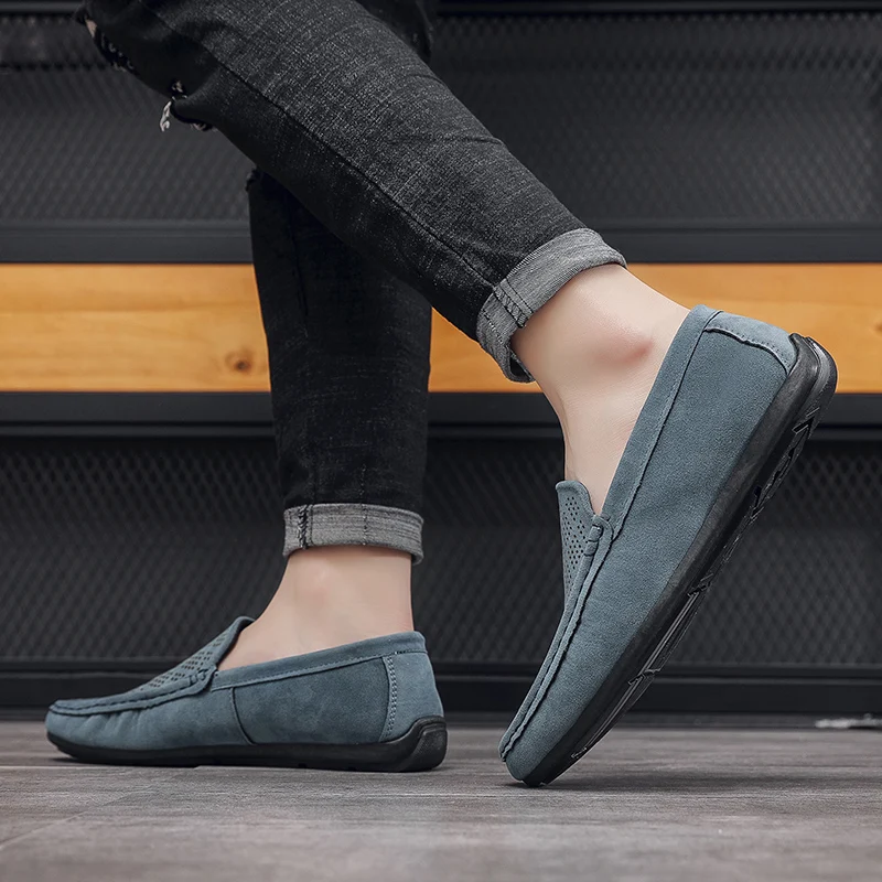 STRONGSHEN Men Shoes Casual Luxury Brand Slip on Suede Hollow Loafers Men Moccasins Summer Breathable Italian Men Driving Shoes