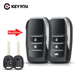 KEYYOU Car Key Case For Toyota Yaris Prado Tarago Camry Corolla TOY43 / TOY47 / TOY48 Blade +Rubber Button Pad 2/3 BTN