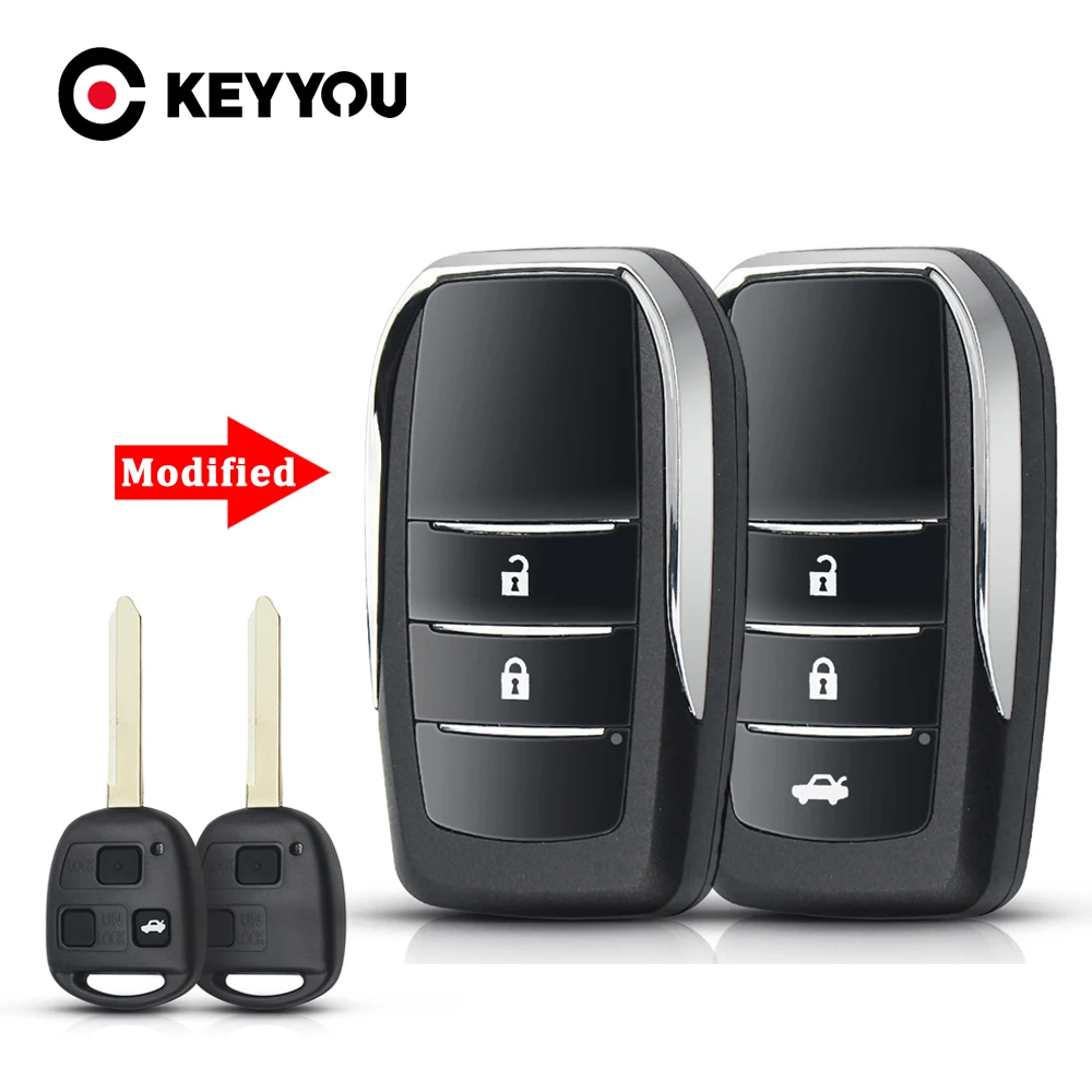 KEYYOU obudowa kluczyka do samochodu Toyota Yaris Prado Tarago Camry Corolla TOY43 / TOY47 / TOY48 ostrze + gumowy przycisk Pad 2/3 BTN