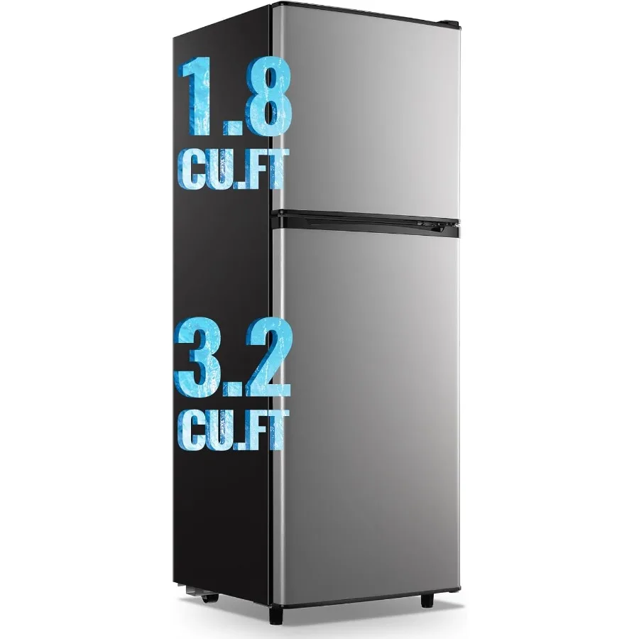 ثلاجة بباب مزدوج 5.0 قدم مكعب مع فريزر للشقة المكتبية والاستخدام المنزلي تتميز بـ 7 إعدادات لدرجة الحرارة قابلة للتعديل