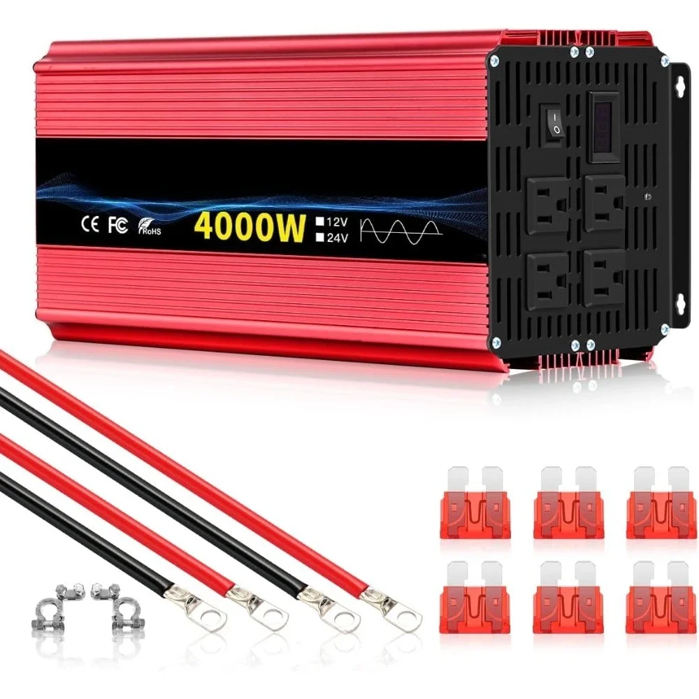 

4000W Pure Sine Wave Inverter, Solar Off-Grid Inverter, 12V DC to 110V 120V AC for RV、Microwave、Truck、Refrigerator、Freezer