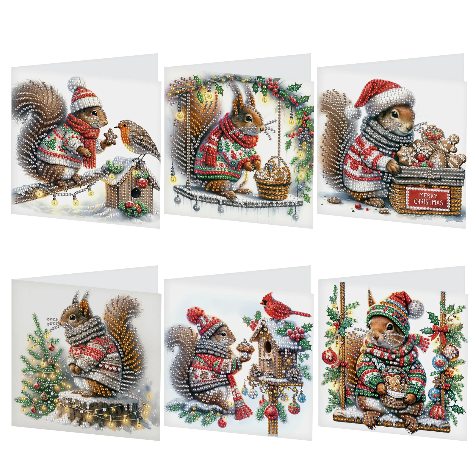 6Pcs Diamond Art Painting Greeting Card Kits,Christmas Squirrel Greeting Cards with Envelopes Diamond Art Craft Birthday Cards